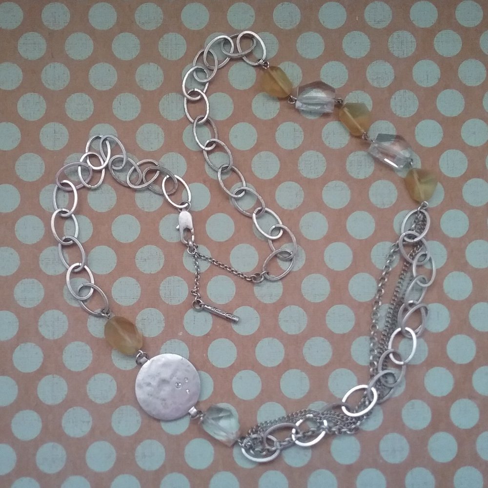 Kenneth Cole Chain Necklace Retro 1990s Silver Tone Metal & Glass